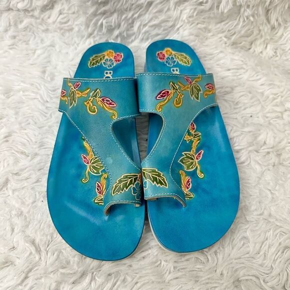 Corkys Women's‎ Single Toe Slip On  Dorothy Turquoise Leather Sandals size 10 - Picture 1 of 8